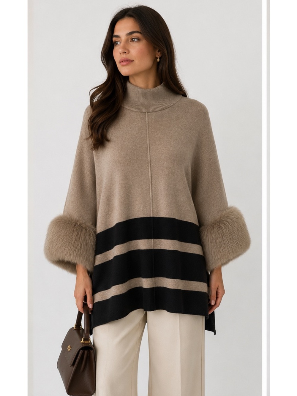 Philosophy Two-Tone Faux Fur Tan & Black Old Money Quiet Luxury Sweater Large